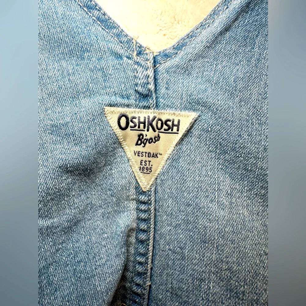 OshKosh B’Gosh girl blue Jean denim overalls top white eyelet full skirt cute 4T